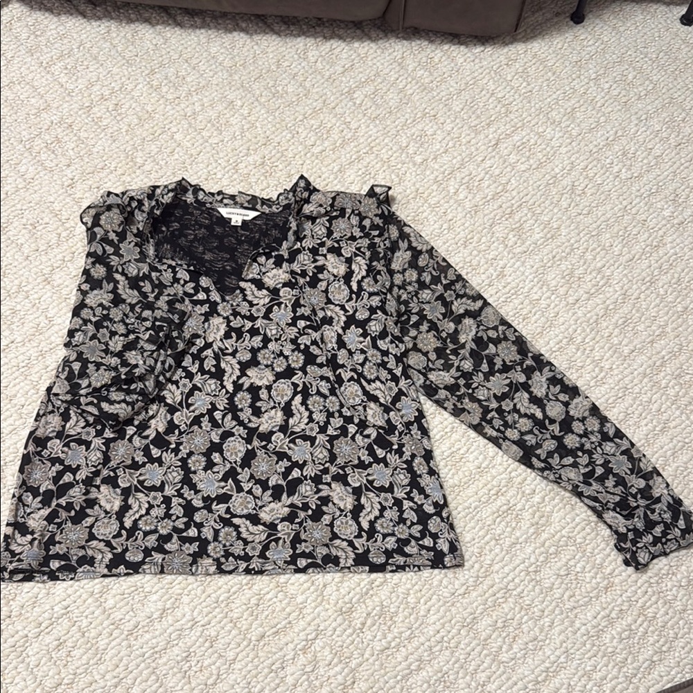 Zara Black and White Ruffled Wrap Blouse